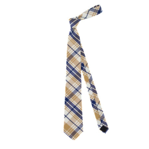Borlix Classic Beige & Navy Plaid Cotton Neck Tie